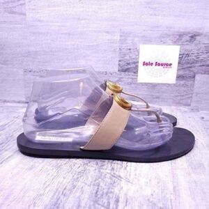 Kellparker Brielle Thong Faux Leather Slide Sandal Nude Tan Brown Women's sz 8.5